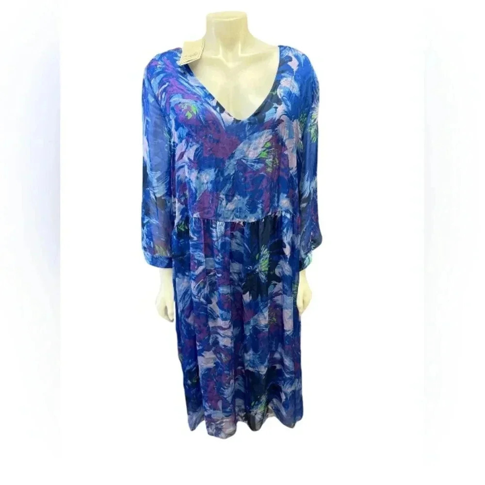 💥HOST PICK💥 Angela Moda NWT Dress 30% Silk Blue/Purple/ Green  Size XXL.